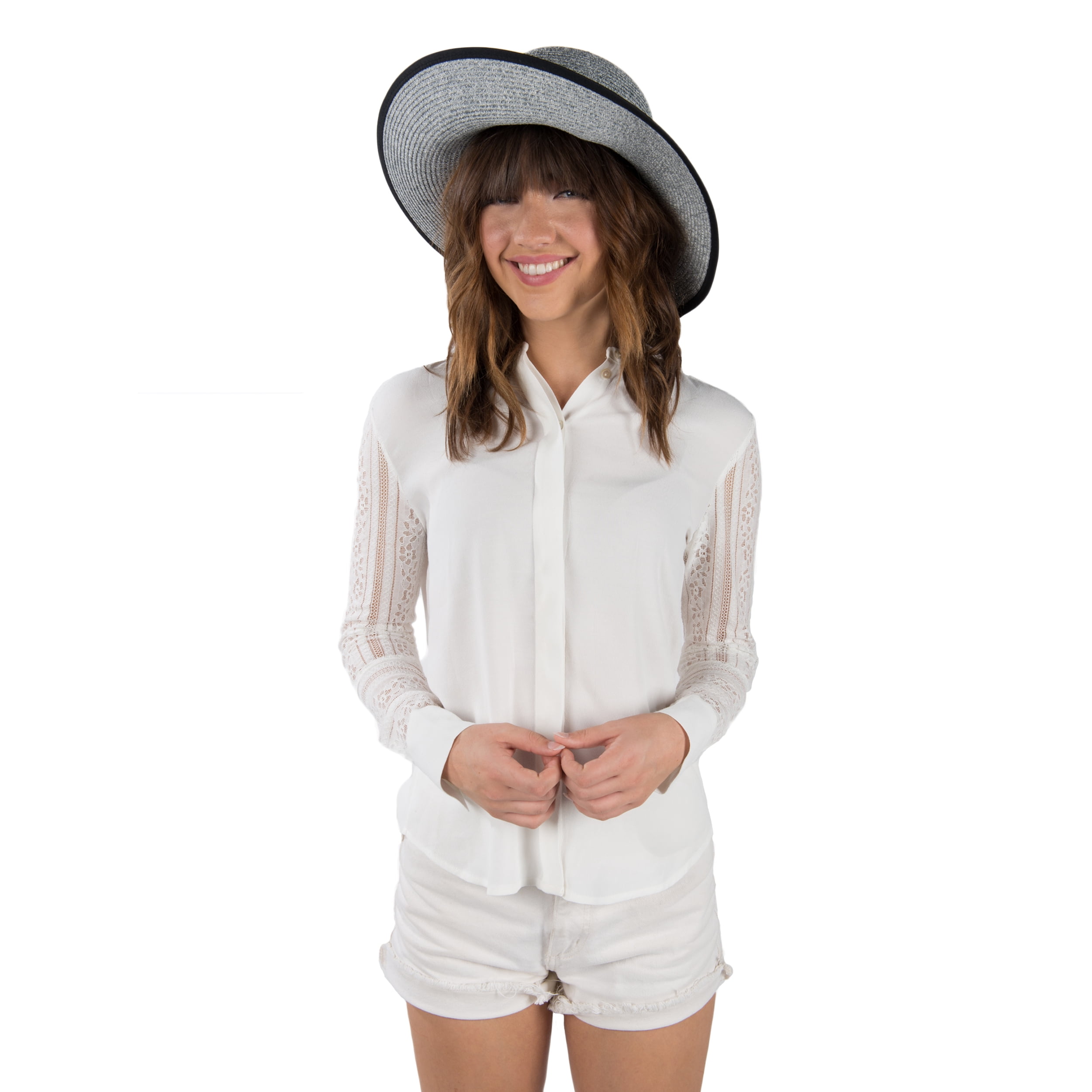 Panama Woven Straw Hat with Two Tone Bow and Straight Brim