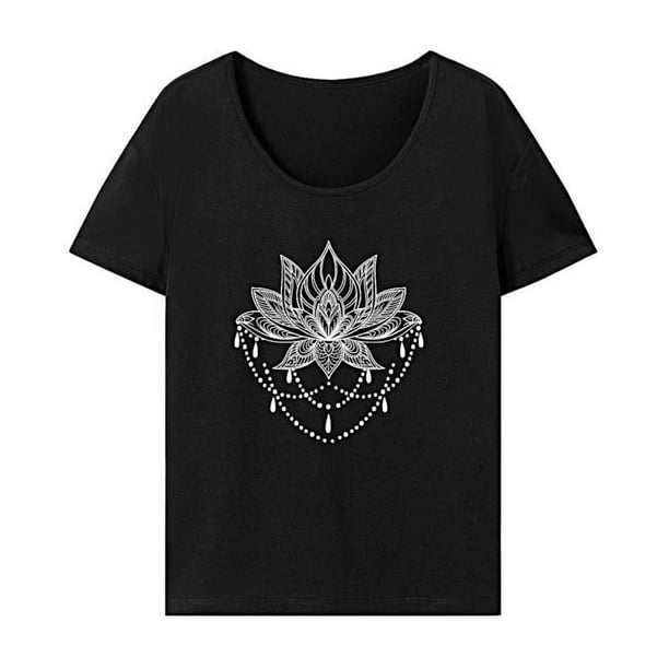 Camiseta de mujer con cuello redondo, transpirable, verano, para uso diario, trabajo de oficina L