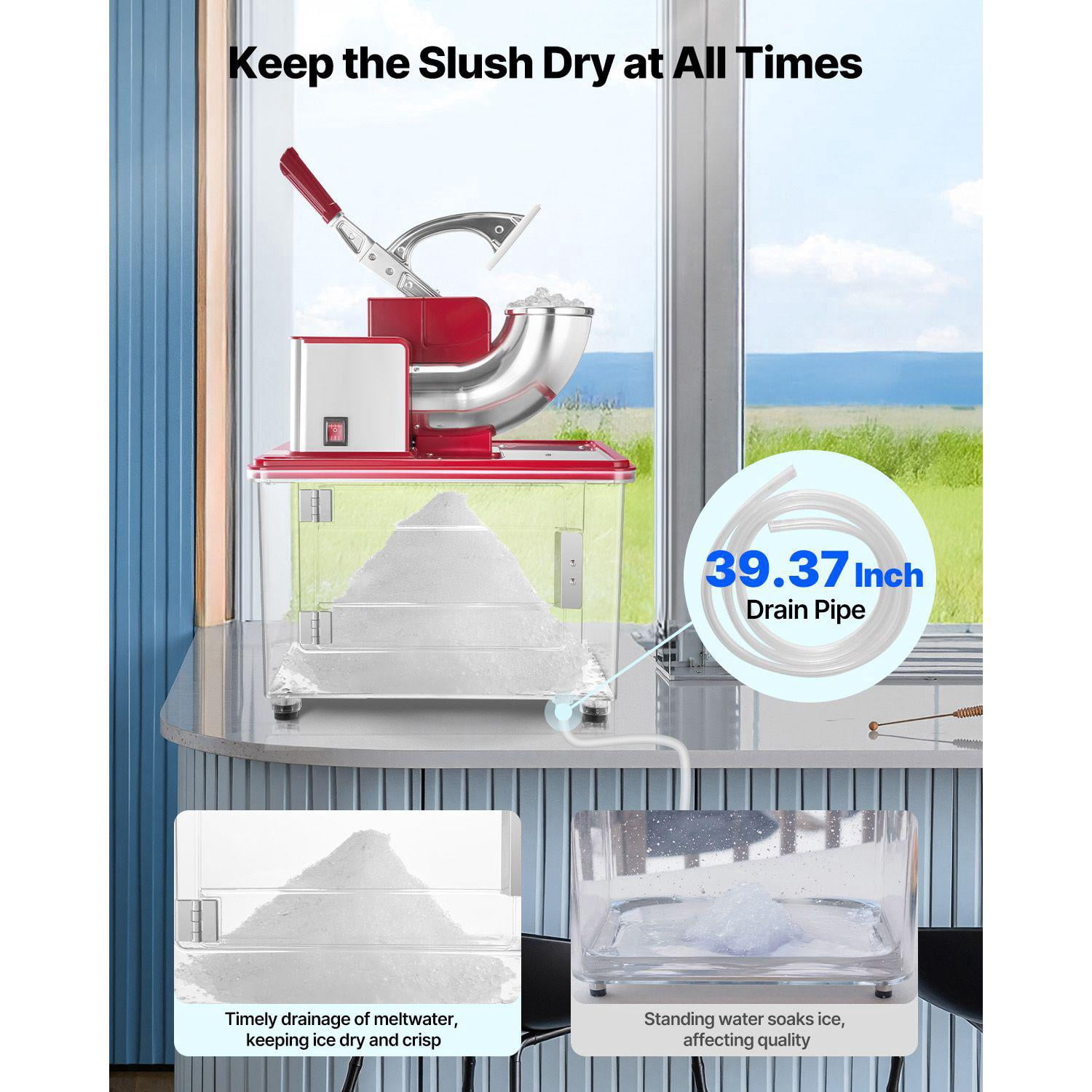 Commercial Ice Crusher 661 lbs per Hour 350W Electric Snow Cone Machine 4 Blades 2000 RPM Stainless Steel Ice Shaver with 11 Gallon Crushing Refrigerator for Home Restaurant Bar Red