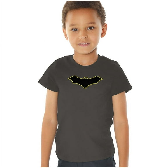 Batman Batman Logo Yellow Outline Kids T Shirt (4) for Youth Toddler Boys and Girls, Charcoal