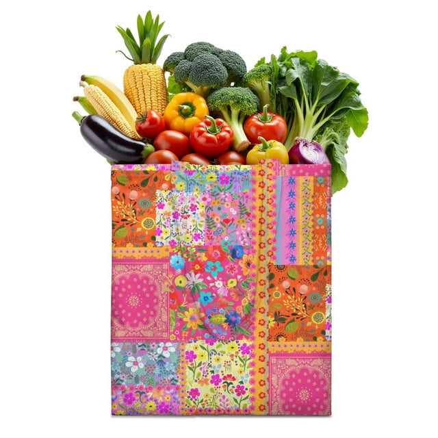 Bohemian Floral Canvas Tote Bag – Artistic Reusable Shopping Handbag