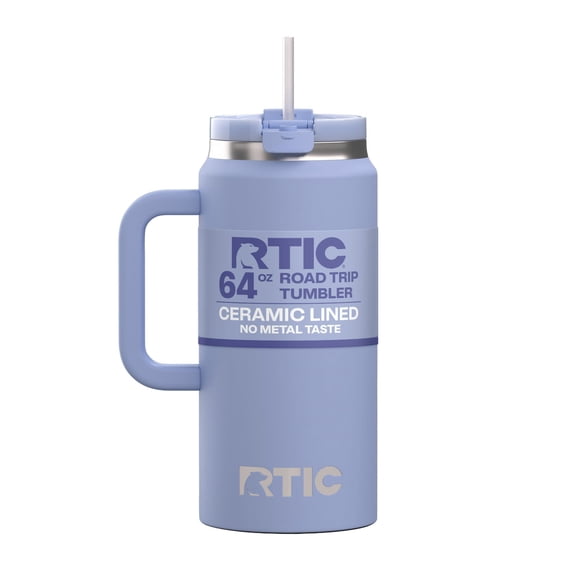 RTIC 64 oz Ceramic Lined Insulated Road Trip Tumbler, Leak-Resistant Lid, Periwinkle