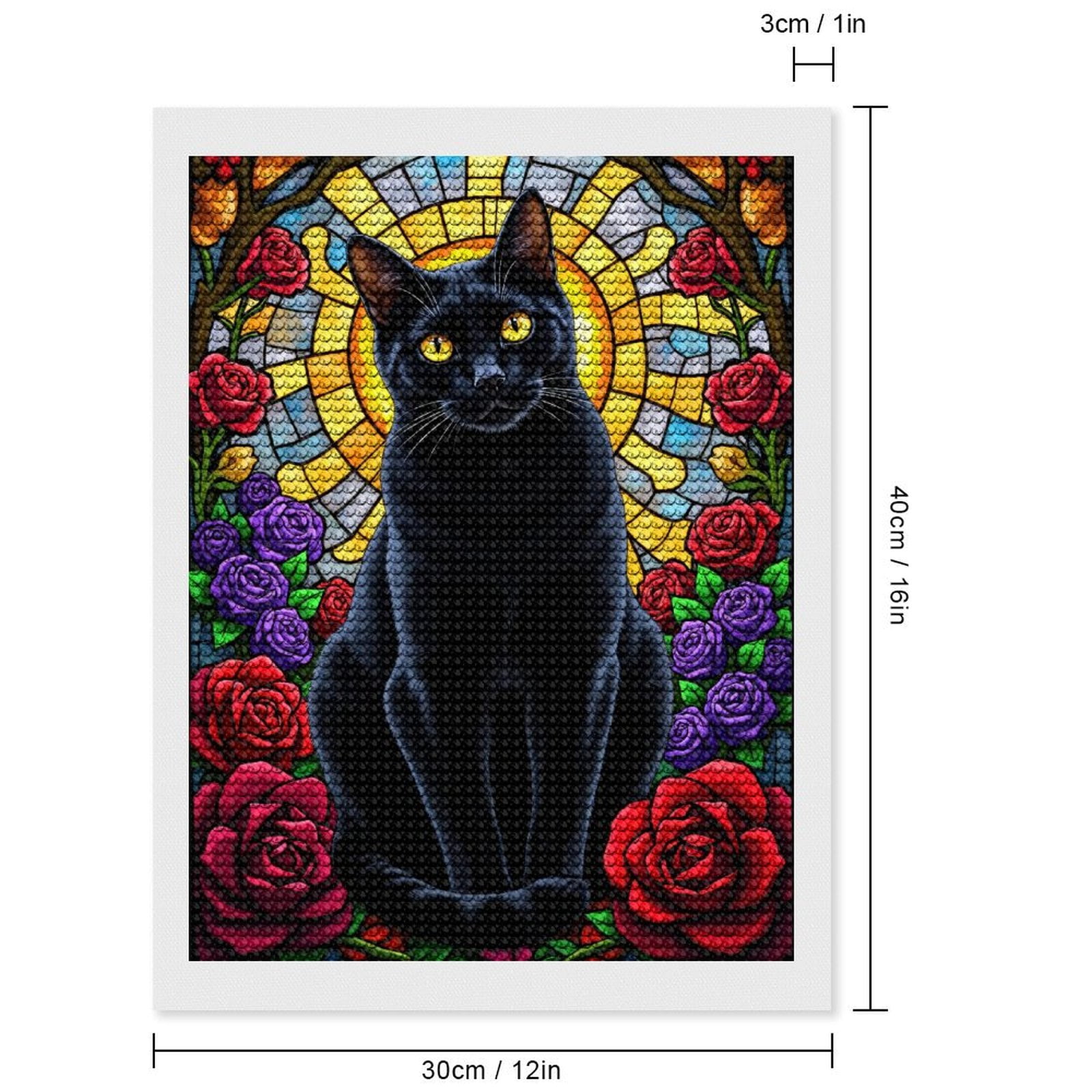 Diamond Art Kits for Adults, Black Cat Stained Glass Roses 5D Diamond Painting Kits for Adults Beginners, DIY Full Drill Diamond Painting, Gem Art and Crafts 12x16