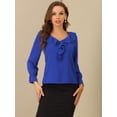 thumbnail image 3 of DARING DIVA Women's Ruffle V Neck Chiffon Peasant Blouse L Royal Blue, 3 of 6