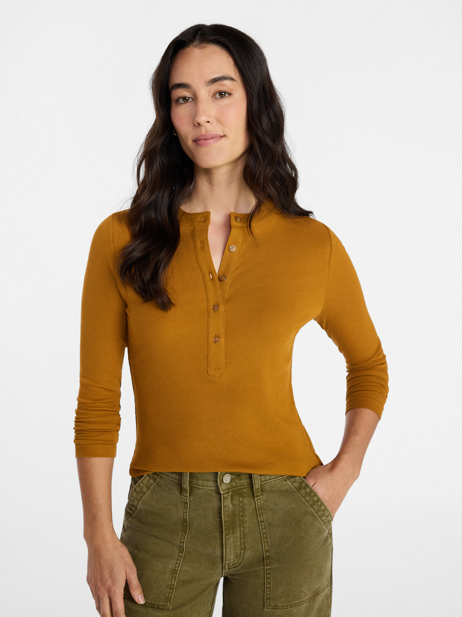 Time and Tru Women's Ribbed Henley with Long Sleeves, Sizes XS-XXXL