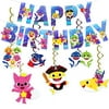 Baby Birthday Decorations Party Favors Gatherings Decorations Shark Theme Game Party Supplies，Boys and Girls Happy Birthday Banner