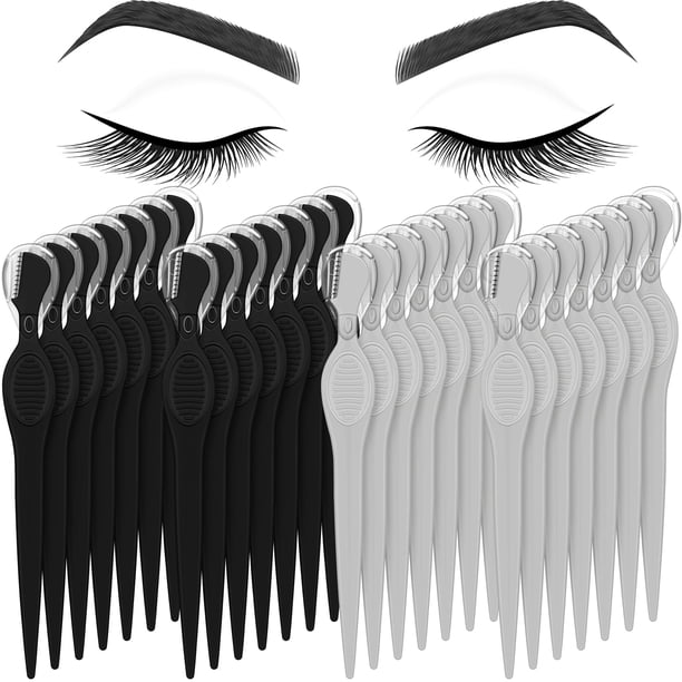Mudder 28 piezas Navaja de afeitar para cejas, afeitadora, afeitadora, herramienta exfoliante multiusos, depilación facial para mujeres, regalo del día de San Valentín (negro gris)