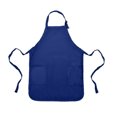DALIX Apron Commercial Restaurant Home Bib Spun Poly Cotton Kitchen Aprons (2 Pockets) in Navy Blue