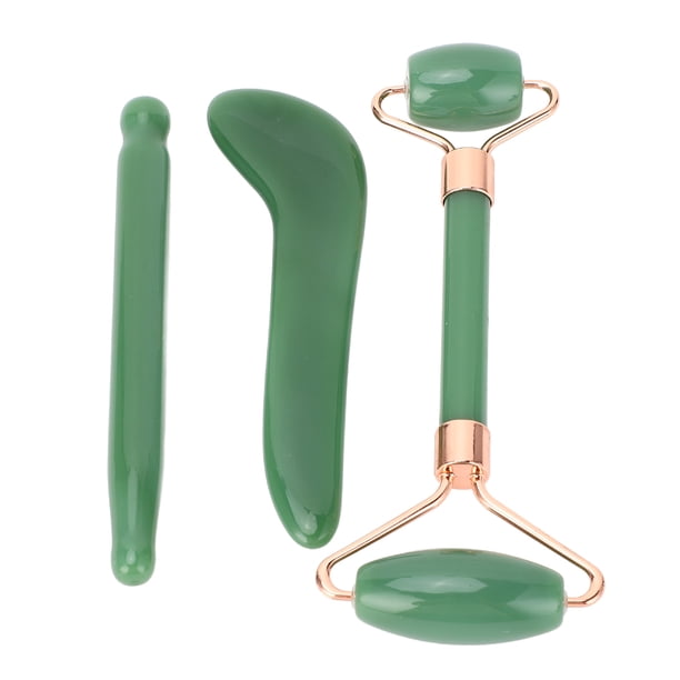 Herramientas Faciales Gua Sha, 3 Piezas Portátiles Que Se Desvanecen Por Puntos, Mejoran La Circulación, Rodillo De Piedra De Jade De Doble Cabeza Con Herramienta De Raspado En