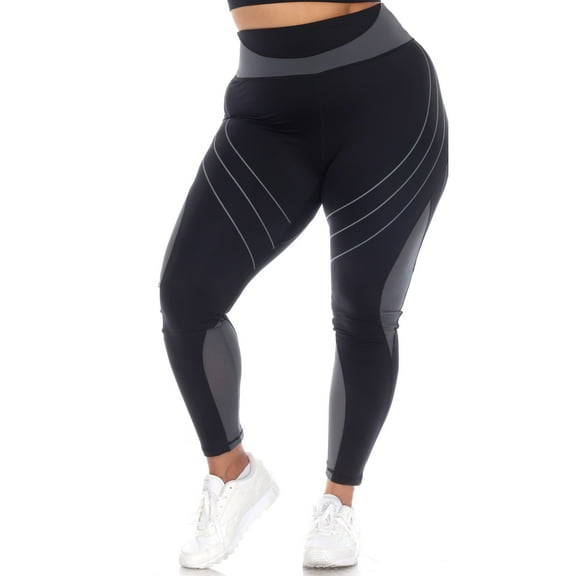White Mark Women's Plus Size High Waist Contour Striped Activewear Leggings