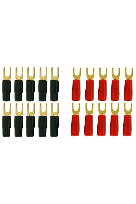 10 Pair Copper 24K Gold Plated 8 Gauge Spade Terminals 10 Red Boots + 10 Black Boots #8