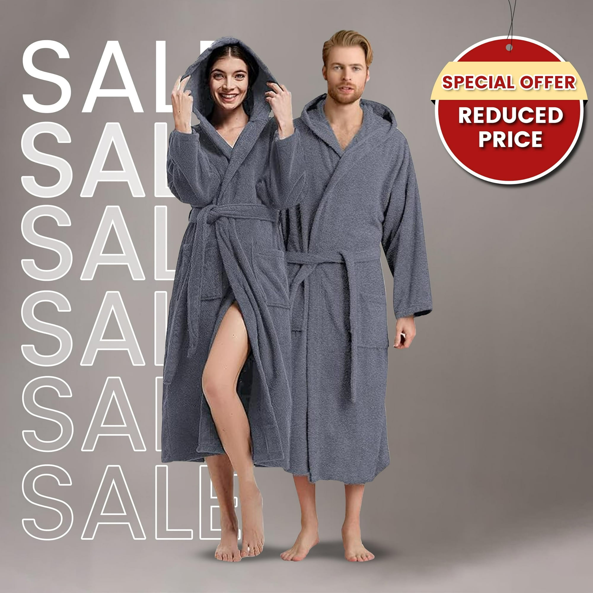 Canadian Linen Luxury Hooded Bathrobes for Women Shawl Collar Spa Robes for Men and Women Soft Absorbent Spa Robe Unisex Long Sleeves Bathrobes Cotton Terry Womens Thick Robes Dark Grey Medium
