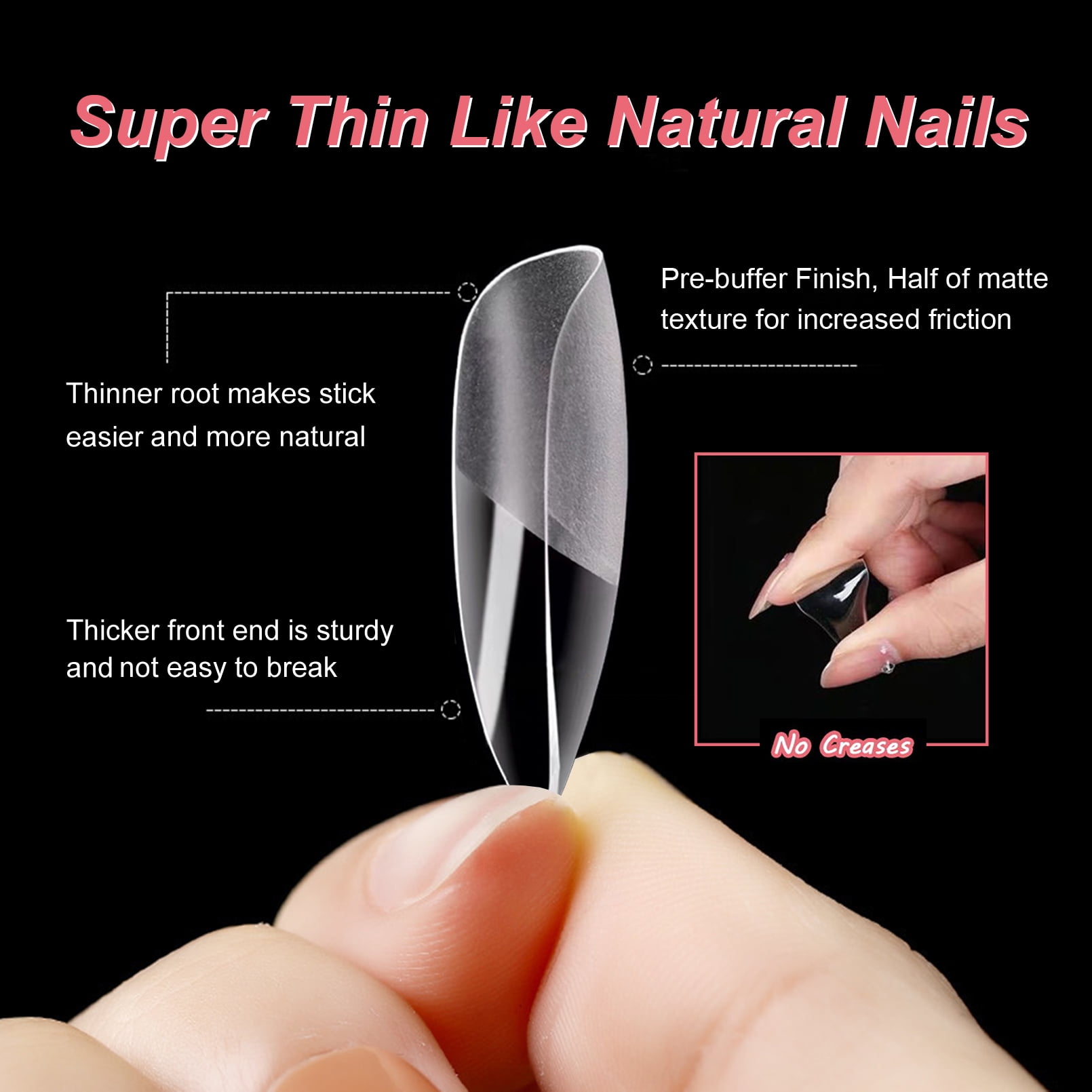 FITDON 240PCS Stiletto False Nail Tips, Clear Medium Almond Acrylic Nail Tips Full Cover Artificial Fake Nails