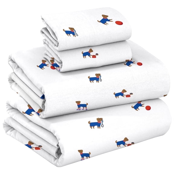 RUVANTI 100% Cotton Flannel Sheets Twin 3 Pcs Puppy Playoff