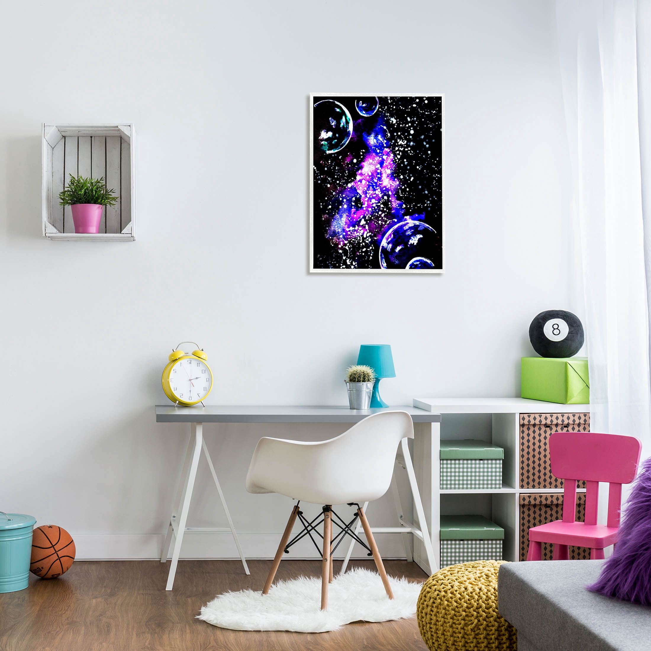 Bold Purple Galaxy Nebula Art for Kids Painting White Framed Art Print Wall Art