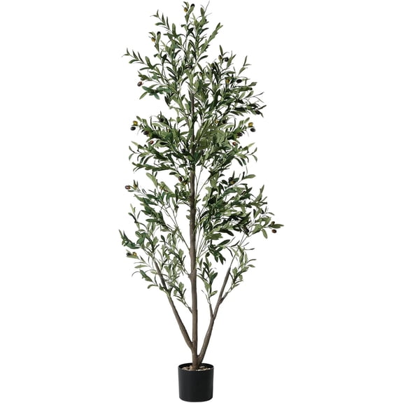 5FT Tall Faux Olive Tree with Lights, Moss and Planter, Natural Wood Trunk and Lifelike Fruits, Artificial Indoor Plant for Home, Office, Living Room Decor