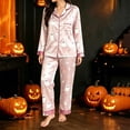 thumbnail image 2 of RMGVDSD Pajama Sets for Women 2 Piece Halloween Ghost Print Long Sleeve Sleepwear Lapel Button Down Loungewear Holiday Pajamas Casual Home Wear, 2 of 4