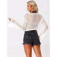 thumbnail image 4 of Women's Summer Crochet Cutout Bell Sleeve Beach Bikini Swimsuit Mesh Cover Up Cropped Top, 4 of 5