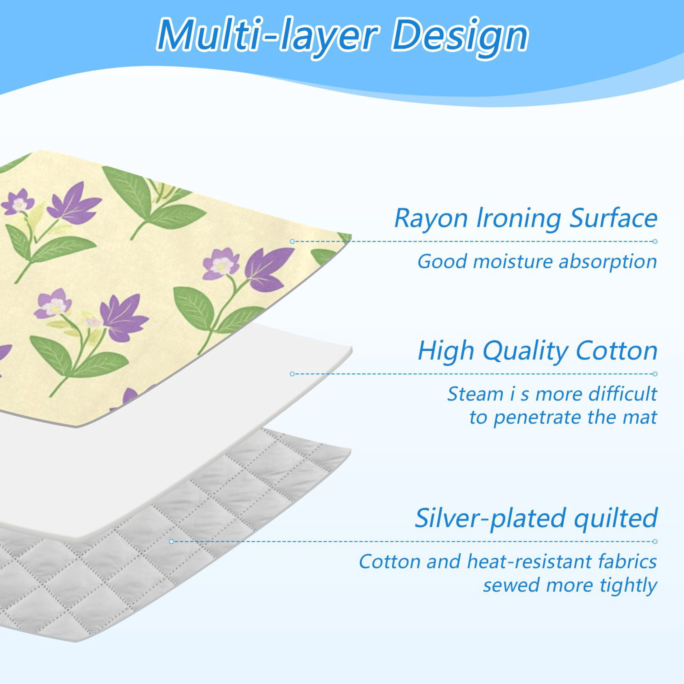 Purple Flowers and Green Leaves Ironing Mat Blanket for Table Top Travel Portable Ironing Board Pad 47.2x27.6 Inch