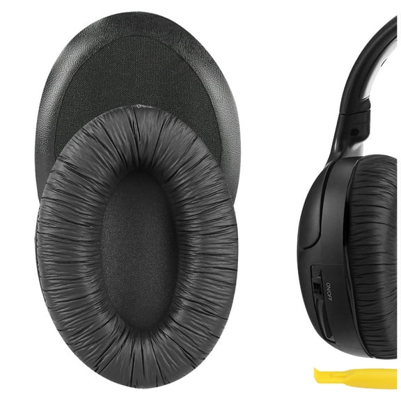 Geekria QuickFit Leatherette Replacement Ear Pads Compatible with Sennheiser HDR120/110/115, RS120/110/115 Headphones Ear Cushions, Repair Parts (Black)