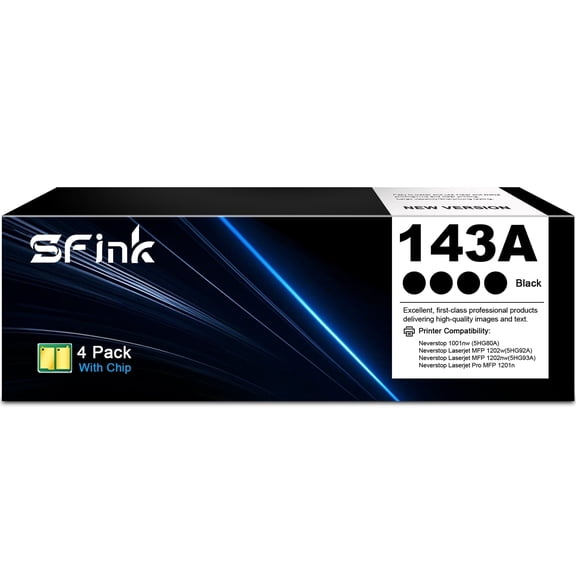 143A W1143A 4 Pack Black Toner Cartridges Compatible for HP143A for Neverstop Laser 1001nw; MFP 1202w, 1202nw ;MFP Pro 1201n Printer