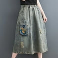 thumbnail image 6 of Maoxin Women Skirt Ladies' Elastic Waisted Denim Loose Hole Embroidered Pocket Skirt ,Blue,L, 6 of 8