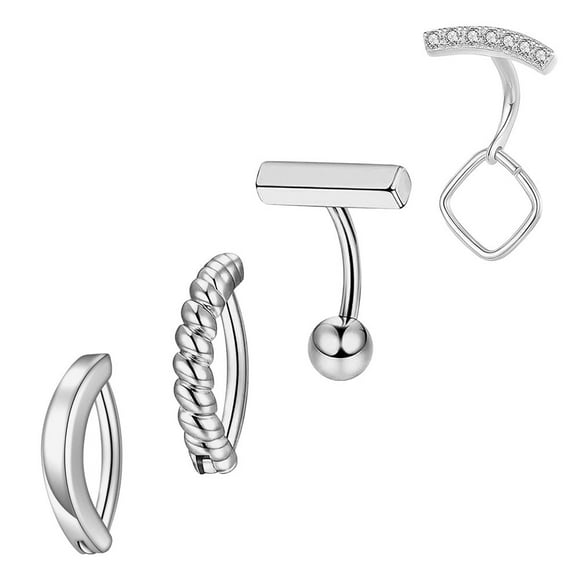 MesaSe 4Pcs Belly Rings Silver Belly Button Ring Surgical Steel Belly Button Piercing