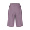 thumbnail image 5 of Ttongbb Women Short Pants Elastic Waist Knee Length Straight Leg Side Button Decor Cropped Pants With Pockets Travel Wear, 5 of 7