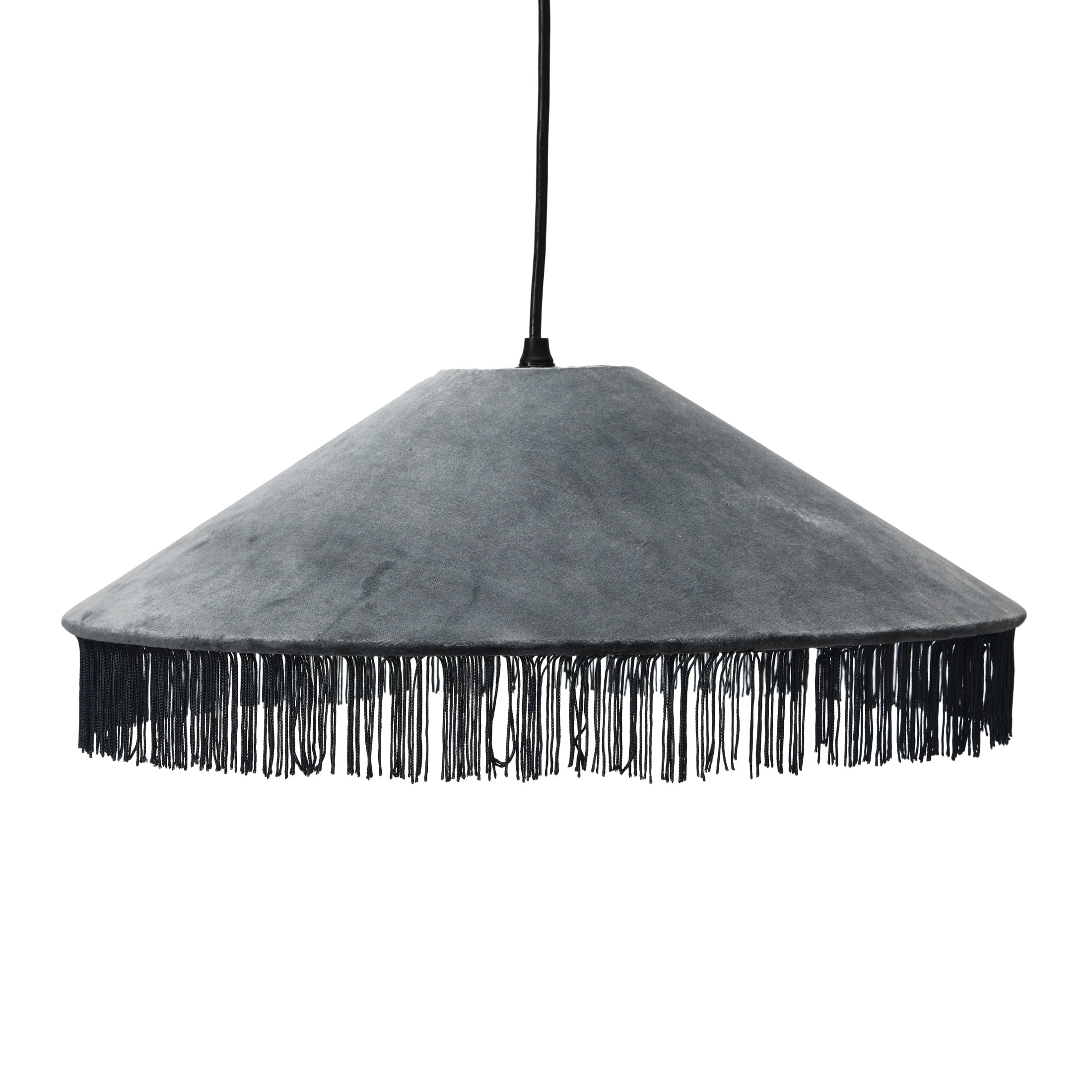 Creative Co-Op Creative Co-Op Mid Century Velvet Ceiling Light with Tassels, Charcoal