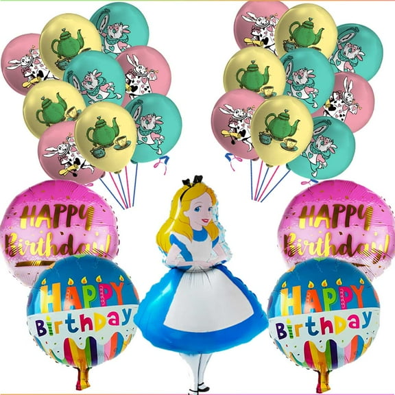 Alice in Wonderland Balloons Party Supplies Decor Set Decorations Kit Fans Birthday