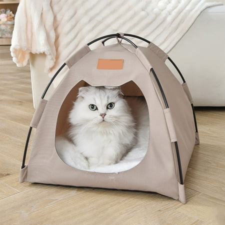 Cat Tent Outdoor Indoor Puppies Bed Dog Tent Pet House With Tent Cat Tent Bed For Indoor Cats Portable Comfortable Cat Tent With Cushion Khaki 16x16in