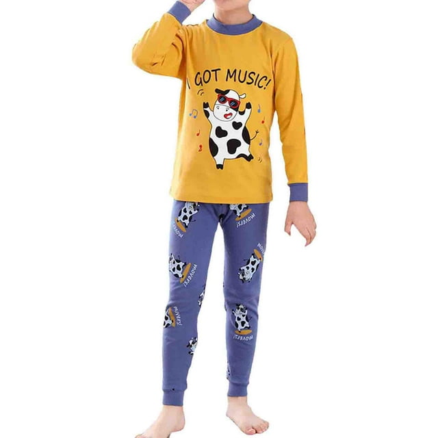 TIEVOSA Little Boys Girls Cartoon Bunny Crewneck Pajamas Long Sleeve Pj's Clothes Sleepwear 3-13 Years Old