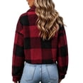 thumbnail image 5 of Maplenight Cropped Fleece Jacket Women Collared Plaid Button Down Winter Coat with Pockets Soft Warm Cozy Casual Work Office Jackets, 5 of 7