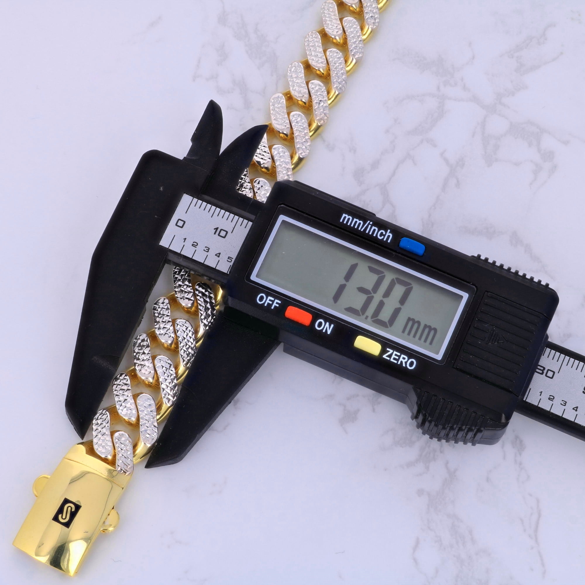 Nuragold 10k Real Yellow Gold Royal Monaco 13mm Miami Cuban Diamond Cut Pave Link Bracelet (8"-9") Two Tone Italian Jewelry for Men