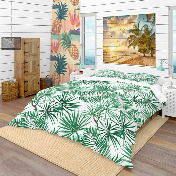 Designart 'Bright Green Tropical Leaves' Tropical Duvet Cover Set