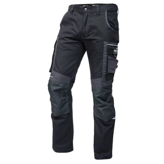 PUMA Workwear Precision X Work Pants for men - Premium Trousers with Multiple Pockets and Reinforced Knees - Ideal for Craftsmen, Manufacturing, and Construction - Black/Grey - 30W / 30L