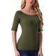 thumbnail image 4 of INSPIRE CHIC Camisetas de Cuello Barco para Mujeres, de Manga Corta, Ajustadas, Suaves, en Color Verde Militar, 4 of 6