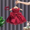 thumbnail image 1 of Vestido infantil de encaje de color a juego para bebé de un año, vestido de noche de princesa con lazo, 1 of 6