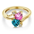 thumbnail image 3 of Gem Stone King 18K Yellow Gold Plated Silver Pink Mystic Topaz London Blue Topaz and White Moissanite Ring for Women (1.93 Cttw, Heart Shape 6MM, Gemstone Birthstone, Size 6), 3 of 6