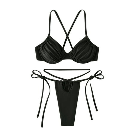 

VKEKIEO Two-Piece Sets Swimsuit Sport Bra Style Support Black S