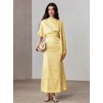 thumbnail image 2 of Yellow Jacquard Asymmetric One-Shoulder Fitted Mid-Length Dress, 2 of 6