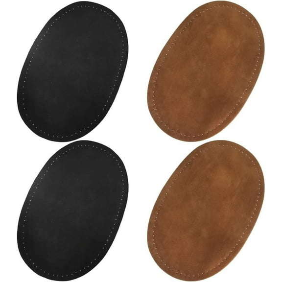 lyfLux 4 Pieces Sewn Fabric Oval Elbow Knee Patch Sweater Pants Restoration Accessories (Black and Brown)