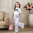 thumbnail image 2 of XIYON Girls Clothing Set Stylish Girls Casual Outfit With Bow Printed And Flared Pants 2 Piece Toddler For Play And Daily Wear 7-8 Years, 2 of 5