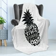 thumbnail image 4 of Tropical Soft Flannel Fleece Throw Blanket, Slogan on a Exotic Pineapple Indigenous Hawaiian Fruit Pattern, Cozy Plush for Indoor and Outdoor Use, 50" x 70", Black and White, by Ambesonne, 4 of 5