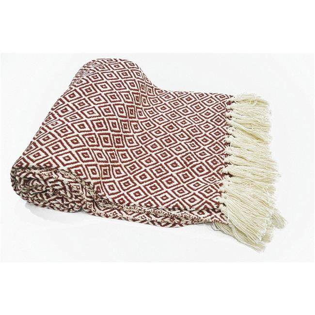 Benzara CHNCHTHR0011 Cotton Throw Rug with Fringed Ends Rust