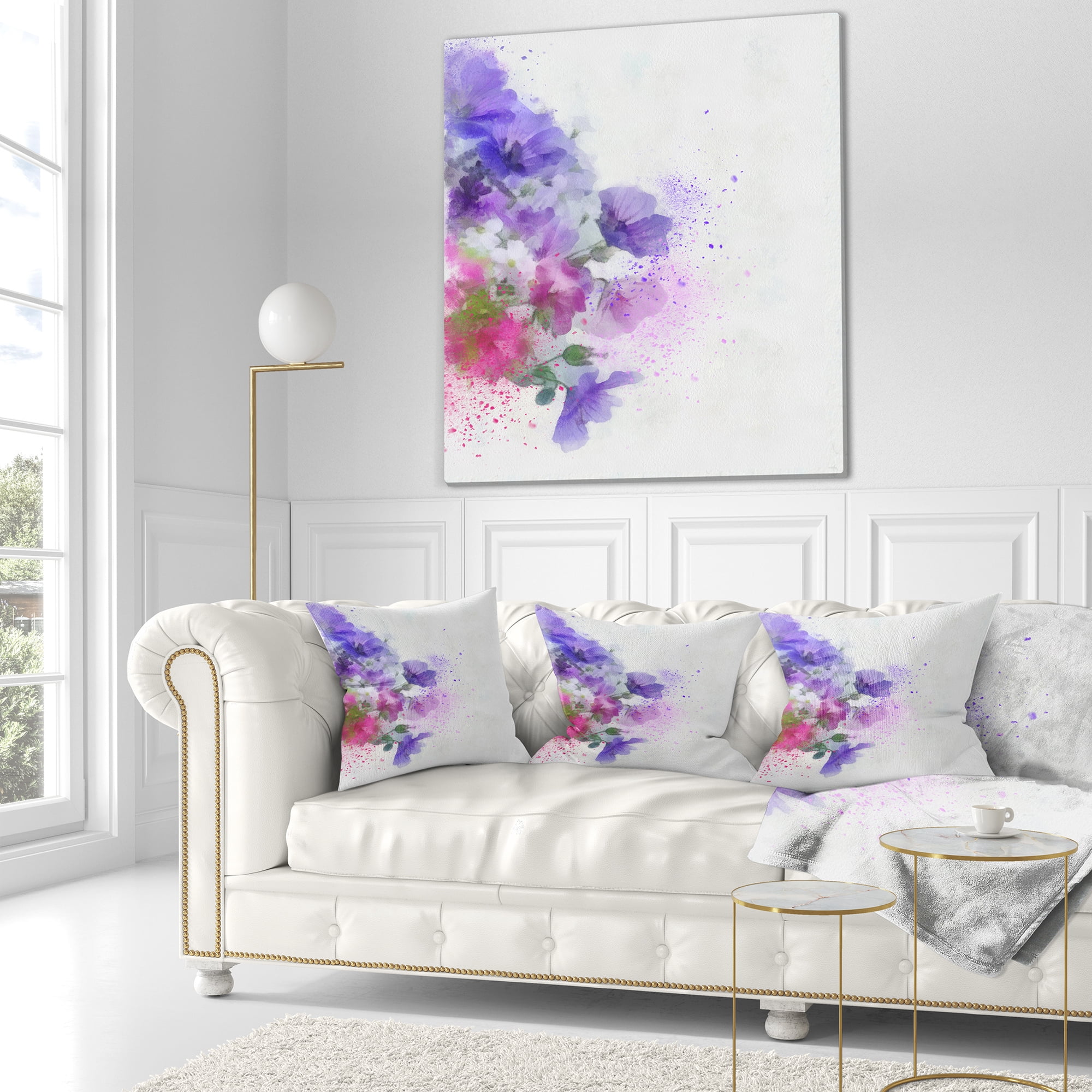Designart Little Purple Flowers Hand drawn - Flowers Throw Pillowwork - 16x16
