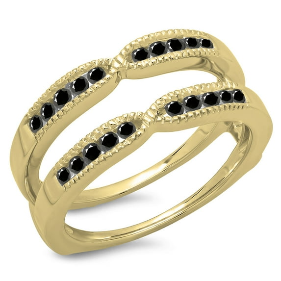Dazzlingrock Collection 0.35 Carat (ctw) 14K Round Black Diamond Millgrain Wedding Band Guard Ring 1/3 CT, Yellow Gold, Size 8