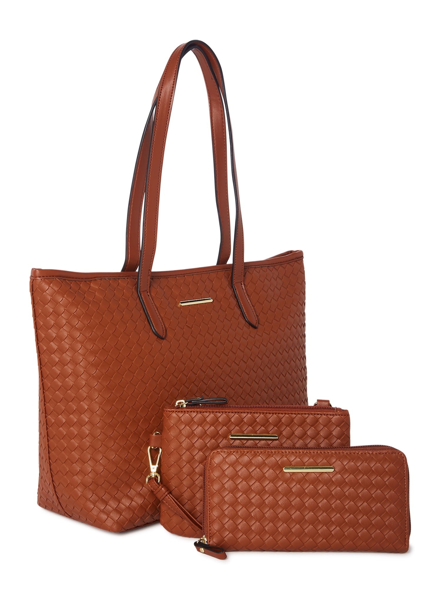 Time and Tru Women's 3-Piece Handbag Set Woven Cognac – Deal – BrickSeek
