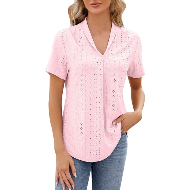 Cathalem T-Shirts Oversize pour Femmes 2024 Col Rond Manches Courtes T-Shirts Oversize Couleur Unie, Rose S