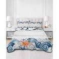 thumbnail image 2 of Full Size Quilt Bedding Set, Summer Coastal Reversible Summer Quilt 3 Pieces, Sea Ocean Starfish Shells Coral Conch Wood Gray Lightweight Bedspreads Coverlets with 2 Pillow Shams for All Seasons, 2 of 5